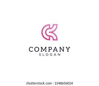 alphabet logo that combines 2 letters into one logo / symbol that is unique and original. consists of letters C and K. editable and easy to custom