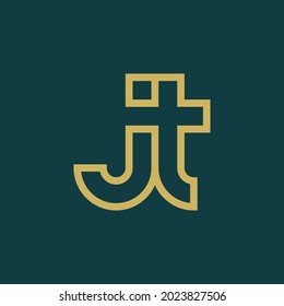 alphabet logo that combines 2 letters into one logo or symbol that is unique and original. consists of letters J and T. editable and easy to custom