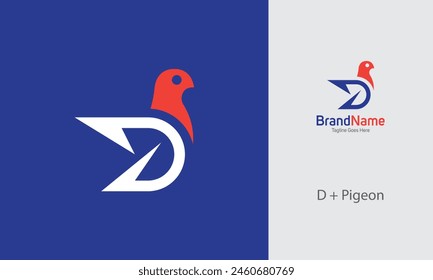 Logotipo del alfabeto usando la letra D y el icono de paloma
