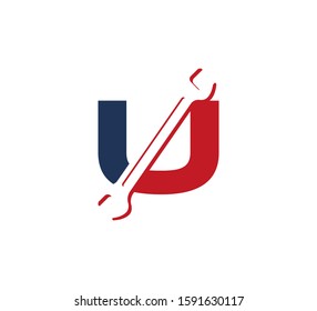 Alphabet Logo With Wrench Red Blue U