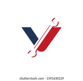Alphabet Logo With Wrench Red Blue V