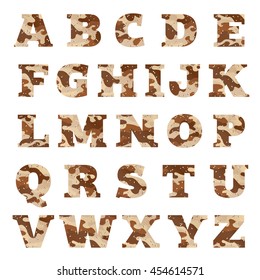 Alphabet logos with desert camouflage. Vector design for banner, presentation, web page, card, labels or posters.