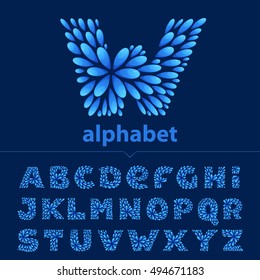 Alphabet logos formed by water drops. Vector ecology elements for posters, t-shirts, ecology presentation or card.