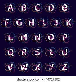 Alphabet logos in Hexagon pattern. Colorful vector design for banner, presentation, web page, app icon, card, labels or posters.