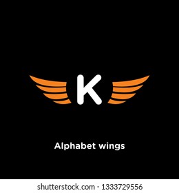 Alphabet logotype, letter K, initial K and wing logo design inspiration, clip art vector