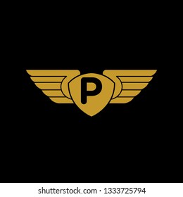 Alphabet logotype, letter P, initial P and wing logo design inspiration, clip art vector