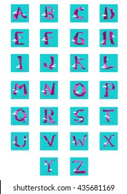 Alphabet in Low Poly Geometric Style with Clouds. Editable Clip Art.