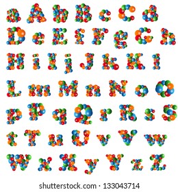 Alphabet Lower and Uppercase Letters Made Of Colored Bubbles