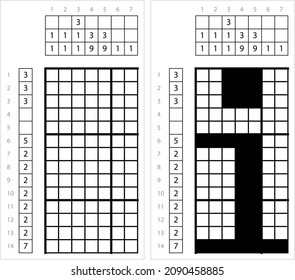 Alphabet i Lowercase Nonogram Pixel Art, Character i, Language Letter Graphemes Symbol Vector Art Illustration, Logic Puzzle Game Griddlers, Pic-A-Pix, Picture Paint By Numbers, Picross