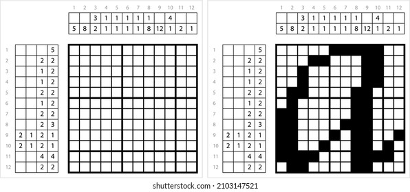 Alphabet A Lowercase Nonogram Pixel Art, Character A, Language Letter Graphemes Symbol Vector Art Illustration, Logic Puzzle Game Griddlers, Pic-A-Pix, Picture Paint By Numbers, Picross