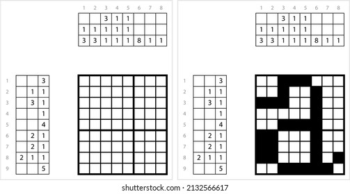Alphabet A Lowercase Nonogram Pixel Art, Character A, Language Letter Graphemes Symbol Vector Art Illustration, Logic Puzzle Game Griddlers, Pic-A-Pix, Picture Paint By Numbers, Picross