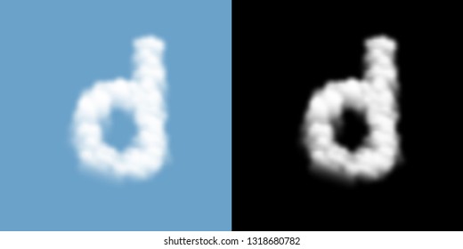 Alphabet lowercase set letter d, Cloud or smoke pattern, illustration isolated float on blue sky background, with opacity mask, vector eps 10