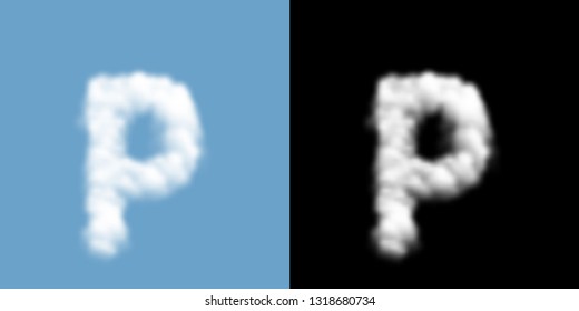 Alphabet lowercase set letter p, Cloud or smoke pattern, illustration isolated float on blue sky background, with opacity mask, vector eps 10