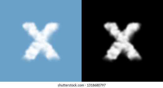 Alphabet lowercase set letter x, Cloud or smoke pattern, illustration isolated float on blue sky background, with opacity mask, vector eps 10