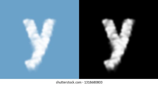 Alphabet lowercase set letter y, Cloud or smoke pattern, illustration isolated float on blue sky background, with opacity mask, vector eps 10