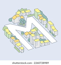 Alphabet "M" and the city