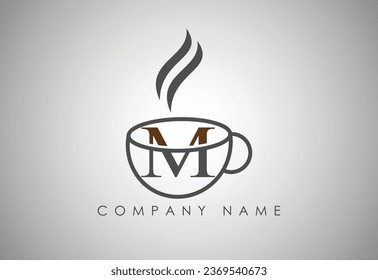  Alphabet M Coffee cup , Coffee badge , Coffee cup logo design.