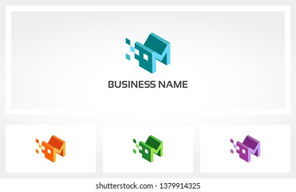 Alphabet M Letter Block Pixel Cube Logo