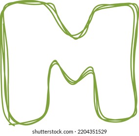 Alphabet M letter hand drawn outline stroke drawing illustration element art for education