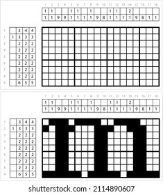 Alphabet M Lowercase Nonogram Pixel Art, Character M, Language Letter Graphemes Symbol Vector Art Illustration, Logic Puzzle Game Griddlers, Pic-A-Pix, Picture Paint By Numbers, Picross