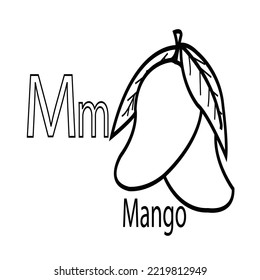 Alphabet M con página de coloreado de dibujo de Mango