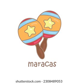 Alphabet M For Maracas Vocabulary School Student Lesson Illustration Vector Clipart Cartoon