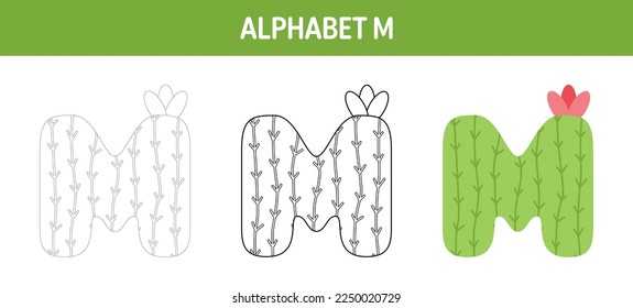 Alphabet M tracing   coloring worksheet for kids