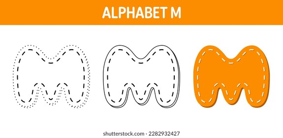 Alphabet M tracing and coloring worksheet for kids