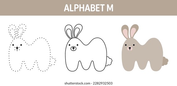 Alphabet M tracing and coloring worksheet for kids