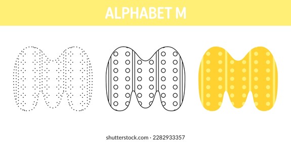 Alphabet M tracing and coloring worksheet for kids