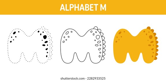 Alphabet M tracing and coloring worksheet for kids