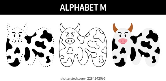 Alphabet M tracing and coloring worksheet for kids