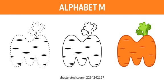 Alphabet M tracing and coloring worksheet for kids