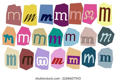 Alphabet m- vector cut newspaper and magazine letters, paper style ransom note letter