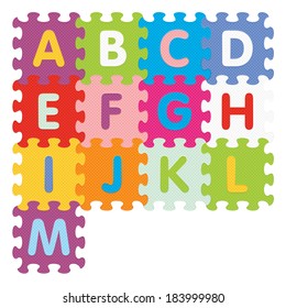 Alphabet from A to M written with puzzle - vector illustration