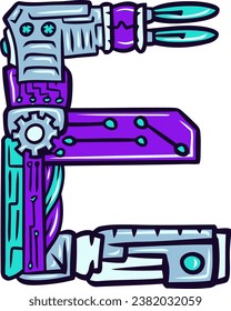 an alphabet with a machine theme