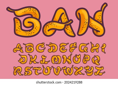 Alphabet made of bananas. Fruit handmade calligraphy for agricultural identity, restaurant cards, kids t-shirt, summer prints, etc.