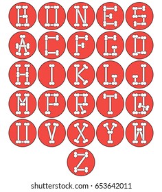 Alphabet made of bones. Capital letters. Editable and layered decorative alphabet. Isolated graphic vector illustration icons in flat style.
