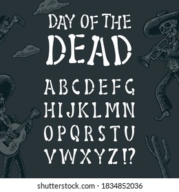 Alphabet is made of bones. Vector font for Mexican Day of the Dead, Halloween and Dia de los Muertos, the day of death. Concept pirate letters