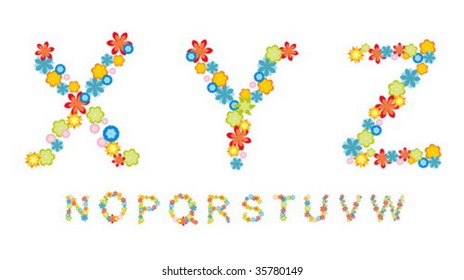 Alphabet made by colored flowers