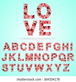 Alphabet made by hearts