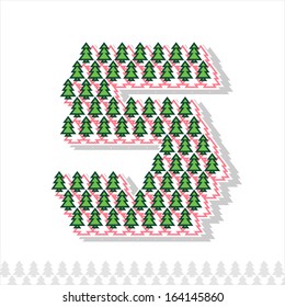 Alphabet made of Christmas trees. Numbers