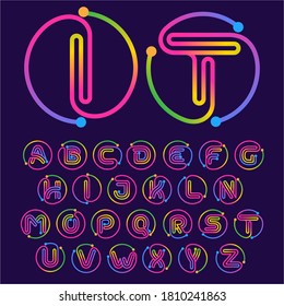 Alphabet made of circle shape circuit. Multicolor gradient vector design can be used for technology ads, digital poster, communication identity, etc.