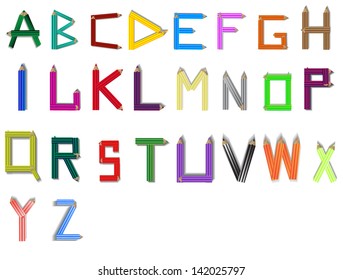Alphabet made of colored pencils
