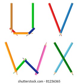 Alphabet made of colored pencils