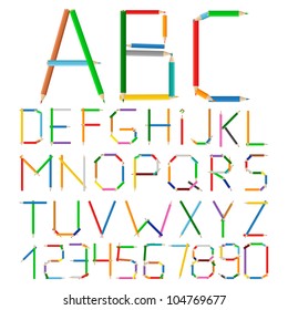 Alphabet made of colored pencils, vector eps10 illustration