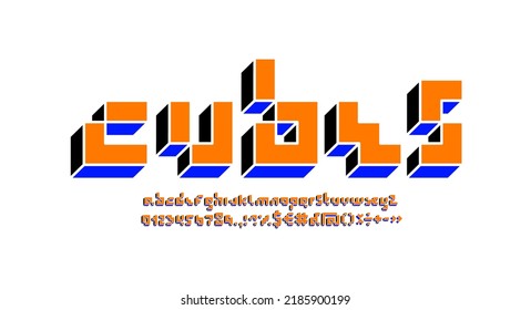 Alphabet made in cubes style, font 3d, vector illustration 10EPS