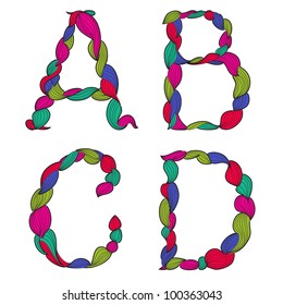 Alphabet made ??of curls. Vector creative vintage colorful font #1