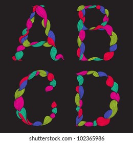 Alphabet made of curls. Vector creative vintage colorful font #1