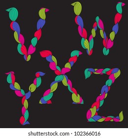 Alphabet made of curls. Vector creative vintage colorful font #6